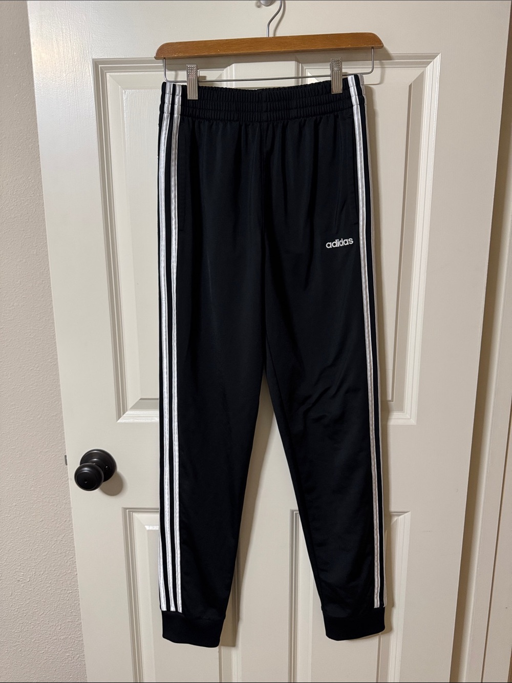 adidas Black Jogger Pants with White Side Stripes